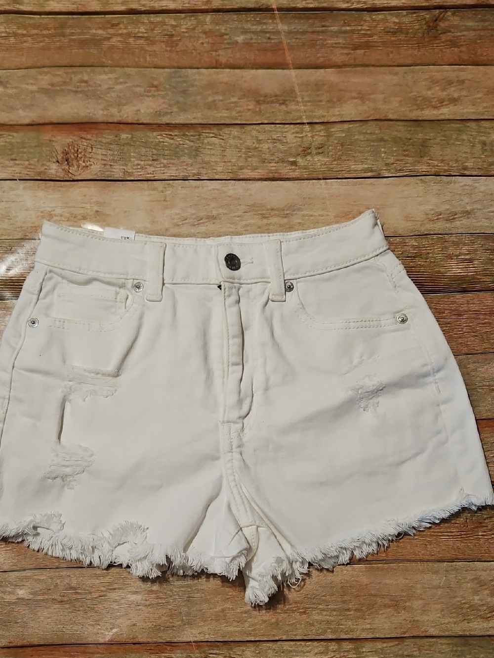 American Eagle Outfitters White Distressed Frayed Hem Jean Shorts Size 00